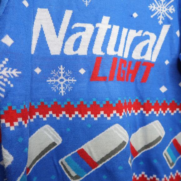 Tipsy Elves Natural Light Men's Parody Beer Christmas Holiday Sweater Large Blue - Picture 5 of 16